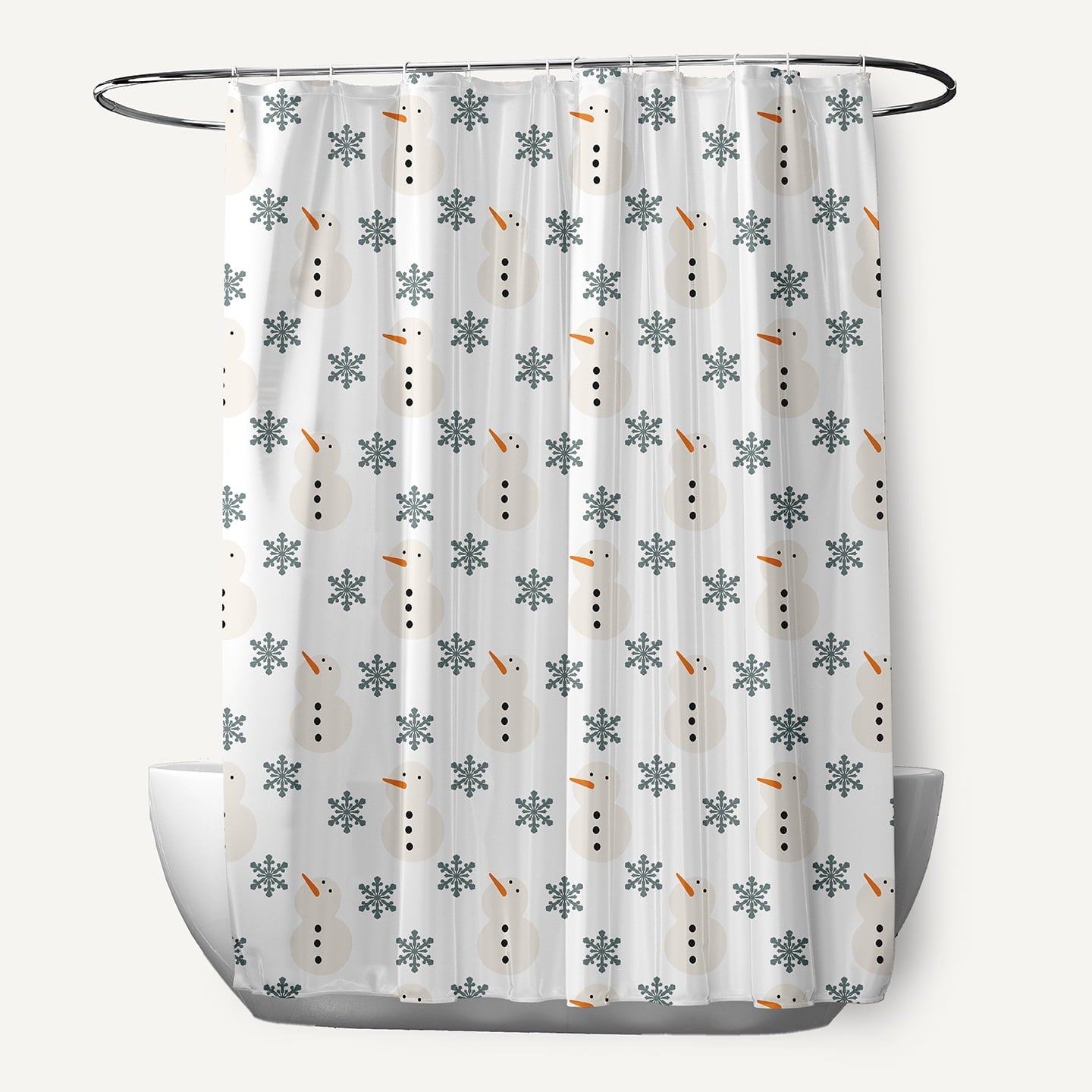 Simply Daisy 70" W x 73" L Snow Men In Snowstorm Polyester Shower Curtain, Blustone Green [1 Ct]