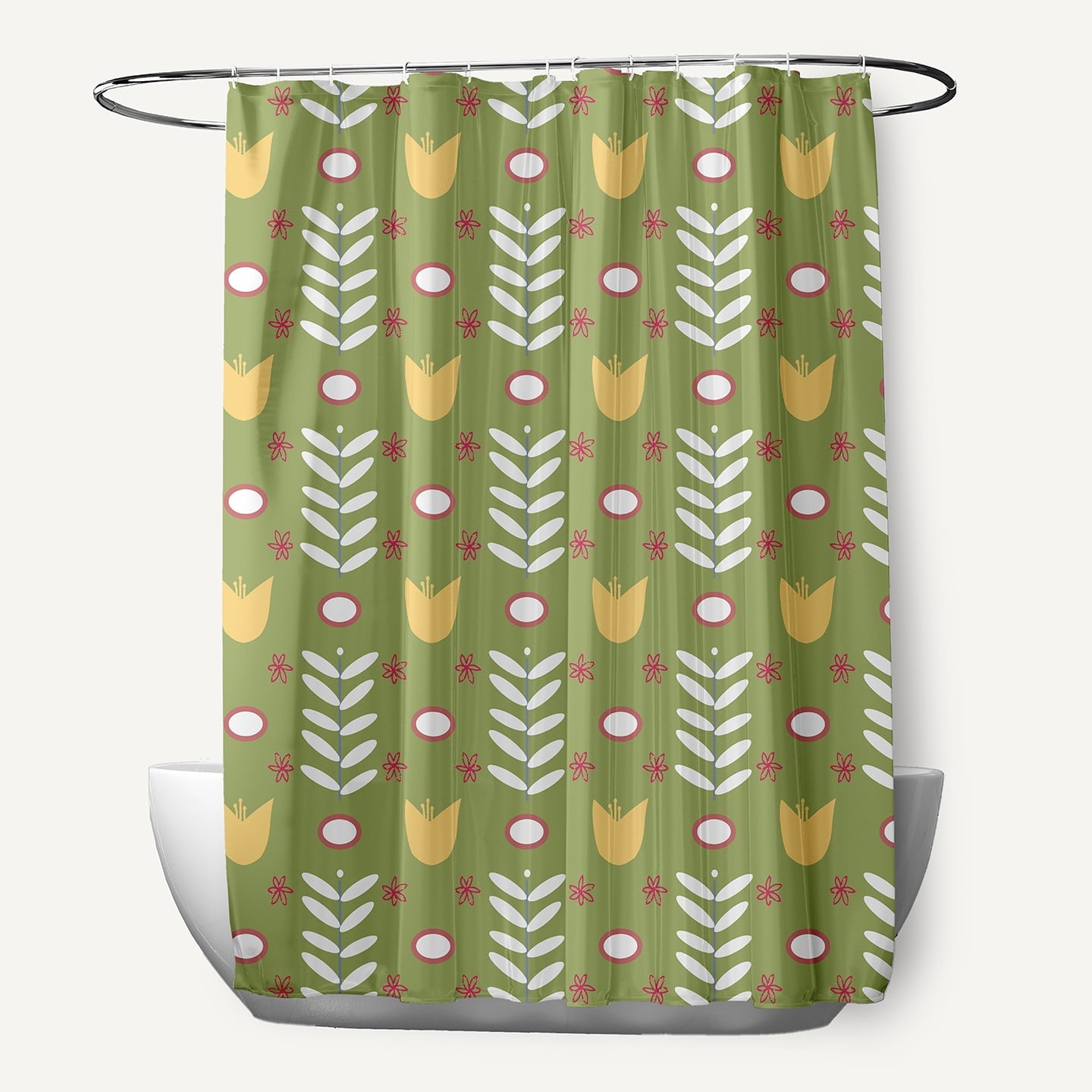 Simply Daisy 70" W x 73" L Spring Garden Polyester Shower Curtain, Apple Green [1 Ct]
