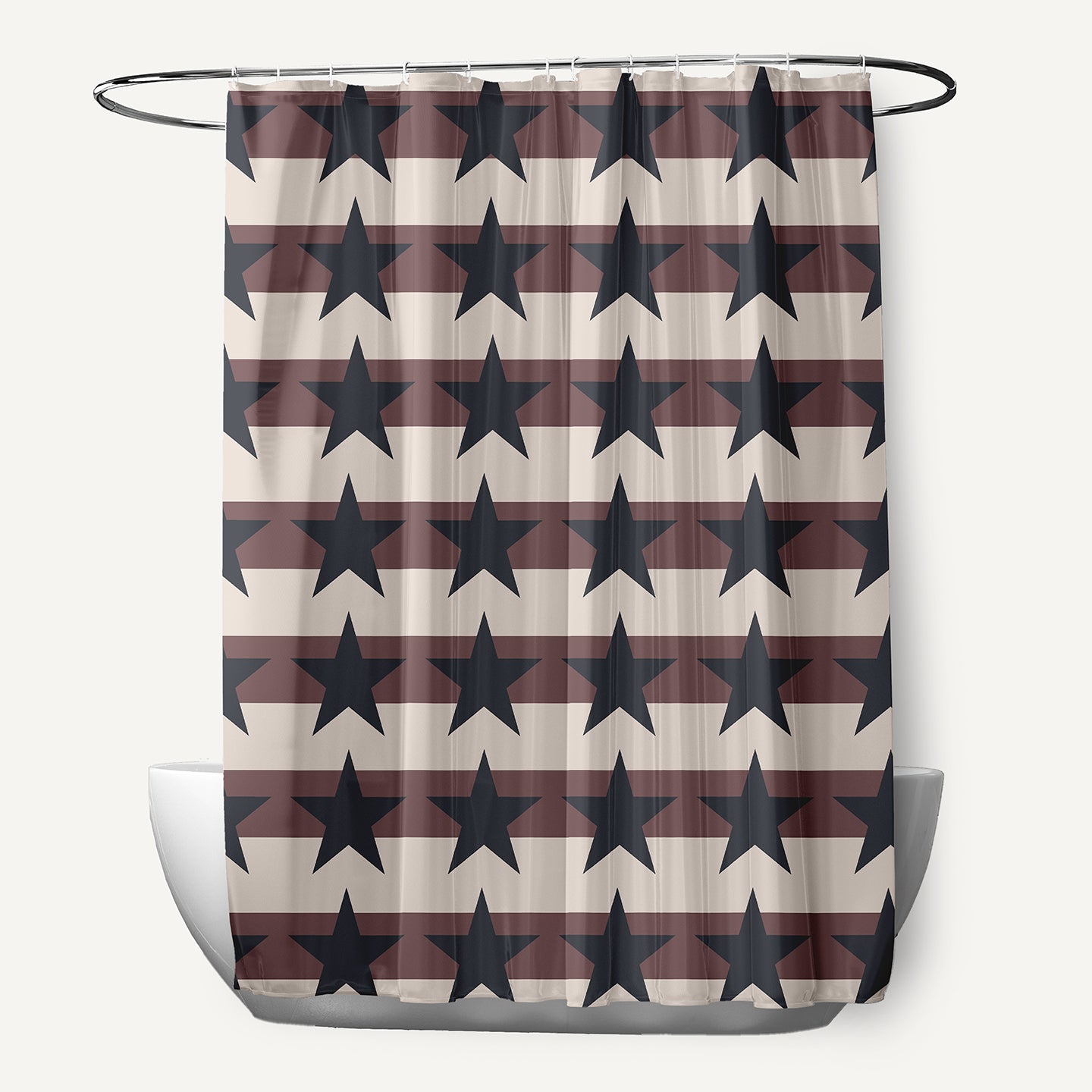 Simply Daisy 70" W x 73" L Stars and Stripes Polyester Shower Curtain, Blue-Red [1 Ct]
