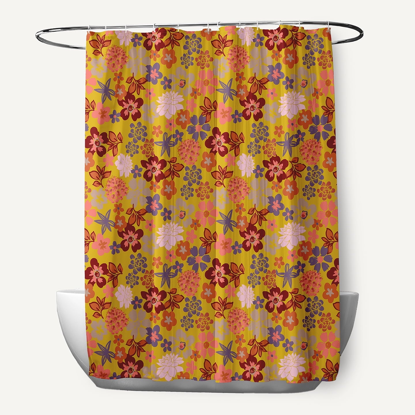 Simply Daisy 70" W x 73" L Succulent Garden Polyester Shower Curtain, Mustard [1 Ct]