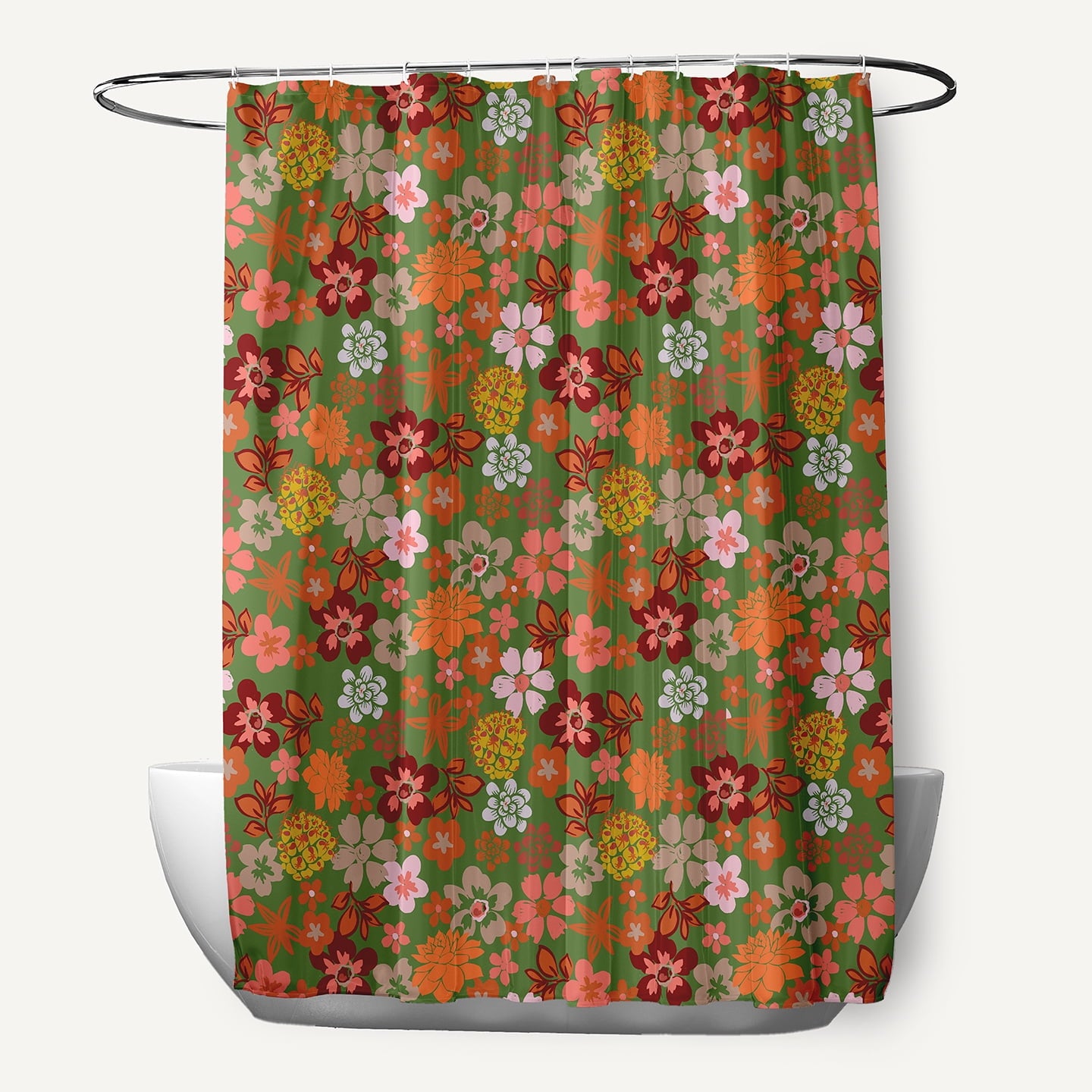 Simply Daisy 70" W x 73" L Succulent Garden Polyester Shower Curtain, Scallion [1 Ct]