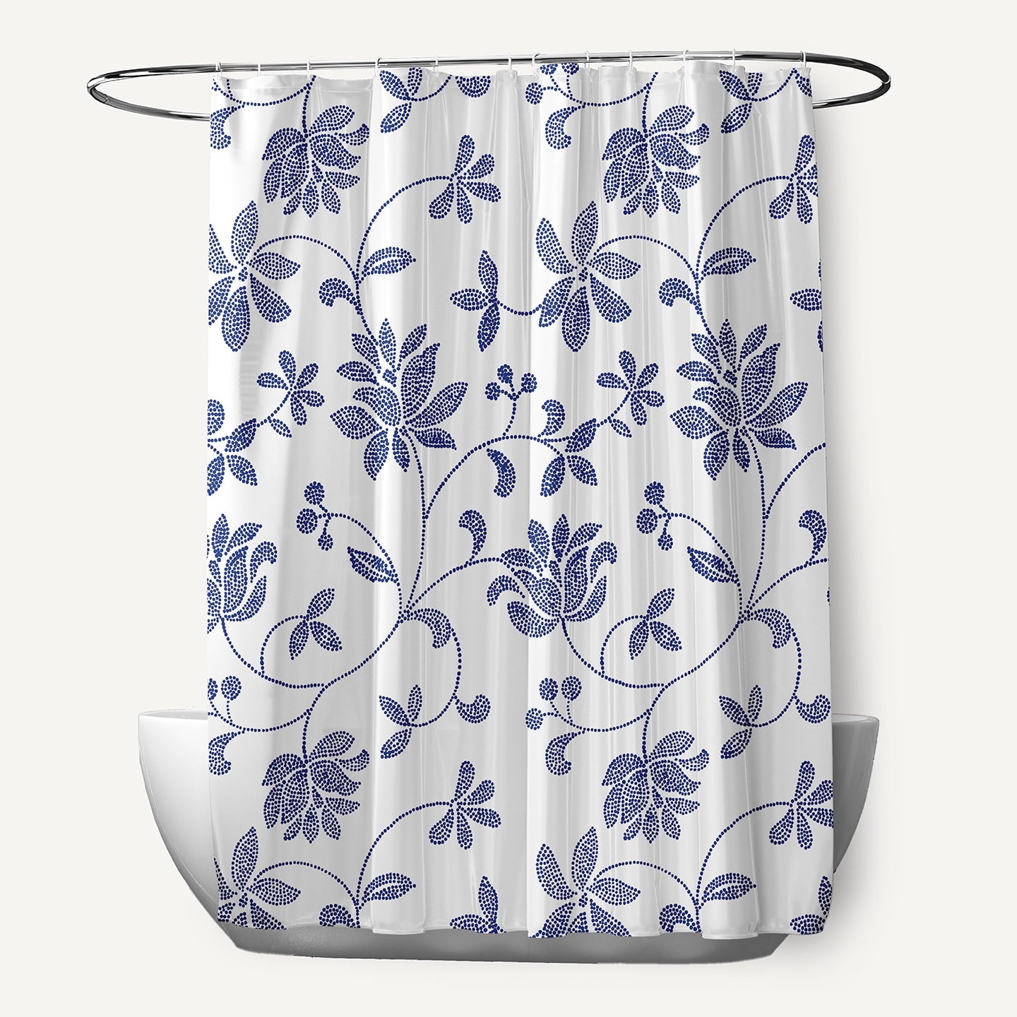 Simply Daisy 70" W x 73" L Traditional Floral Polyester Shower Curtain, Porcelain Blue [1 Ct]