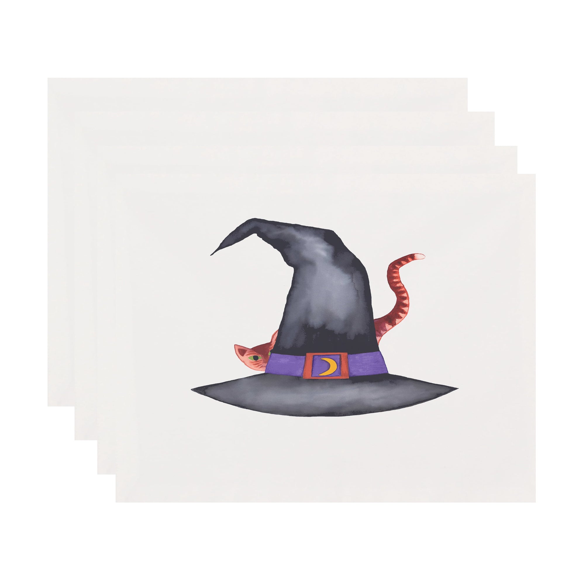 Simply Daisy Cat Behind the Hat 18x14 Inch Cream Halloween Print Placemat (Set of 4)