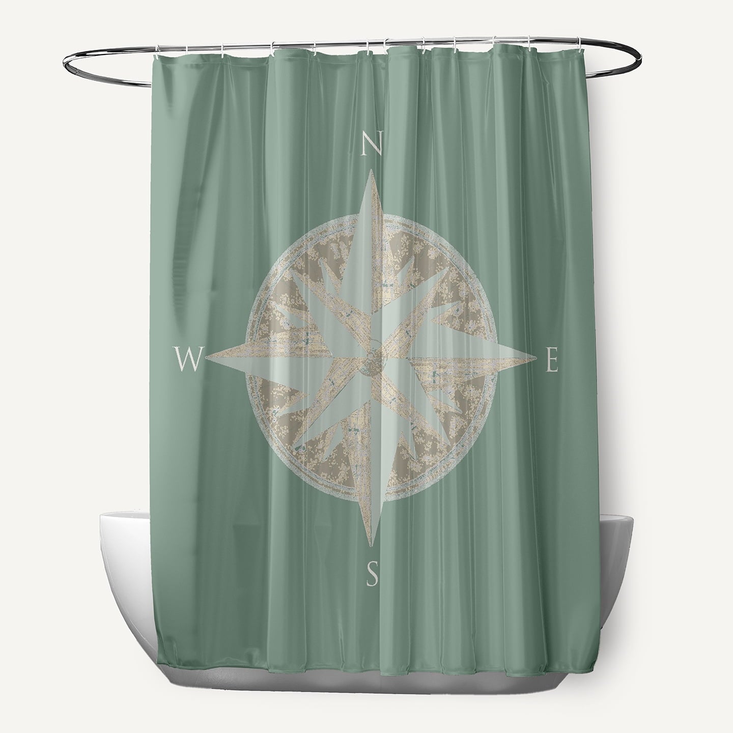 Simply Daisy Compass Sage 70" w x 73" h Polyester Shower Curtain, Sage