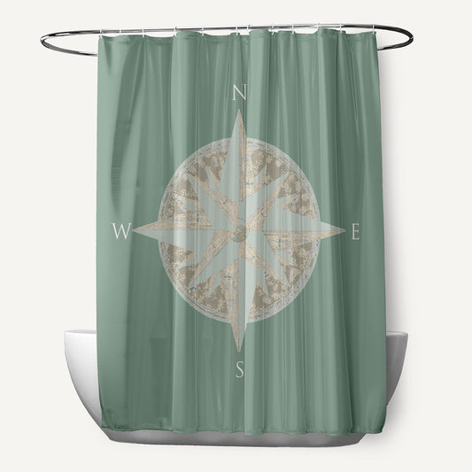 Simply Daisy Compass Sage 70" w x 73" h Polyester Shower Curtain, Sage
