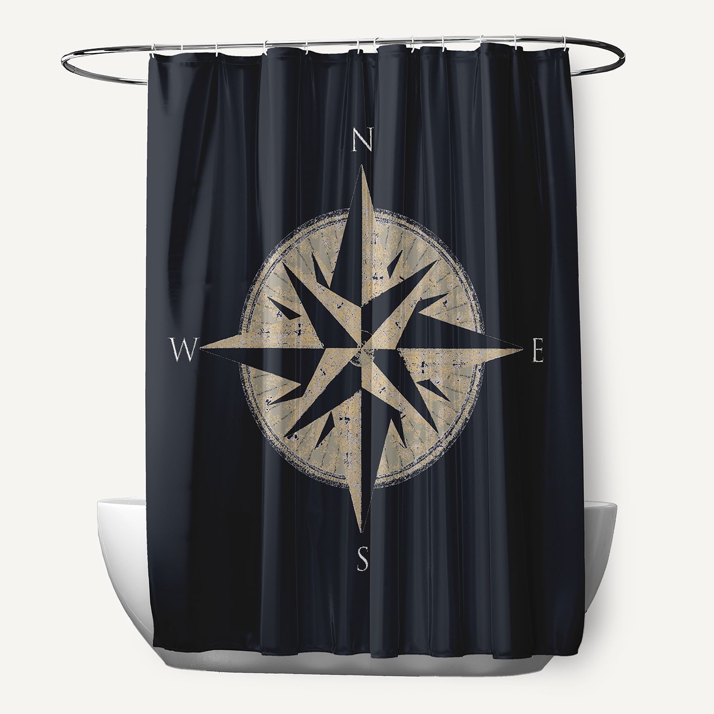 Simply Daisy Compass Shark Blue 70" W x 73" H Polyester Shower Curtain, Shark Blue