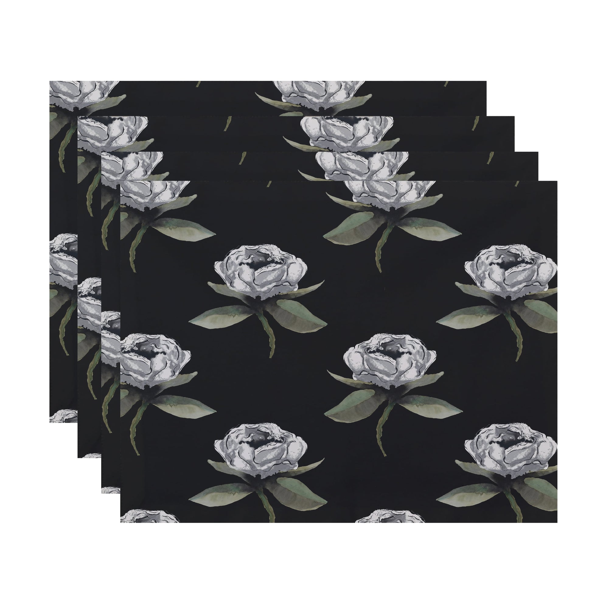 Simply Daisy Floral Bunch 18 x 14 Inch Black Floral Print Placemat (Set of 4)