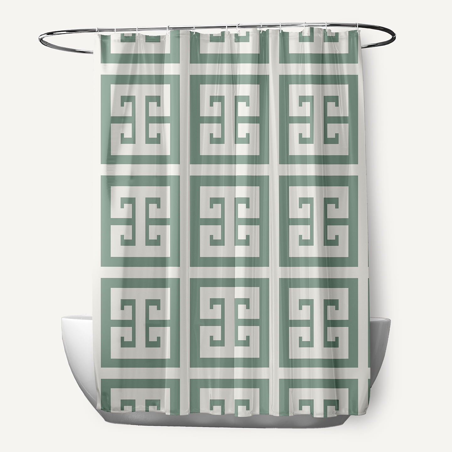Simply Daisy Greek Key Patterned Sage 70" w x 73" h Shower Curtain