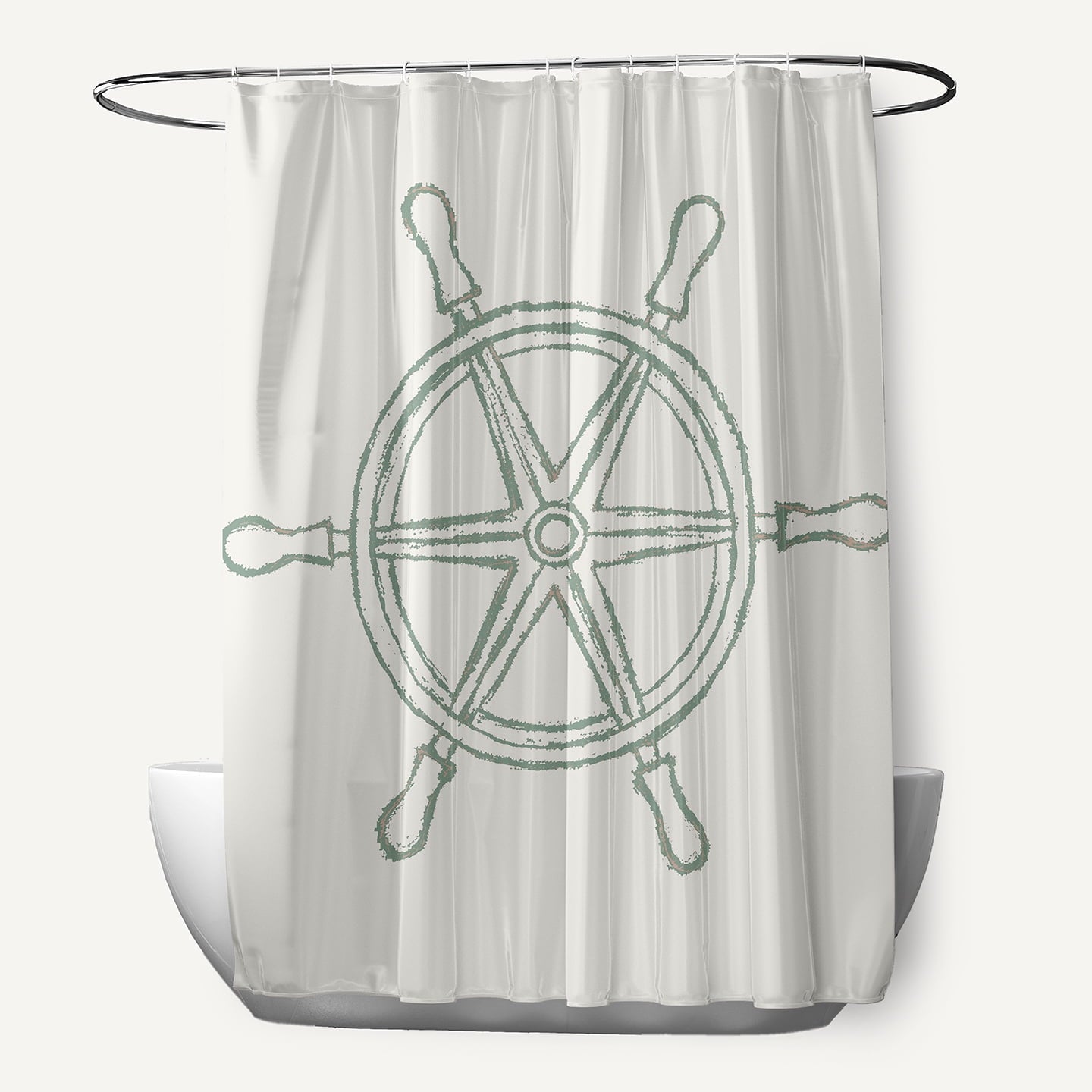 Simply Daisy Large Ship Wheel Sage 70" w x 73" h Shower Curtain