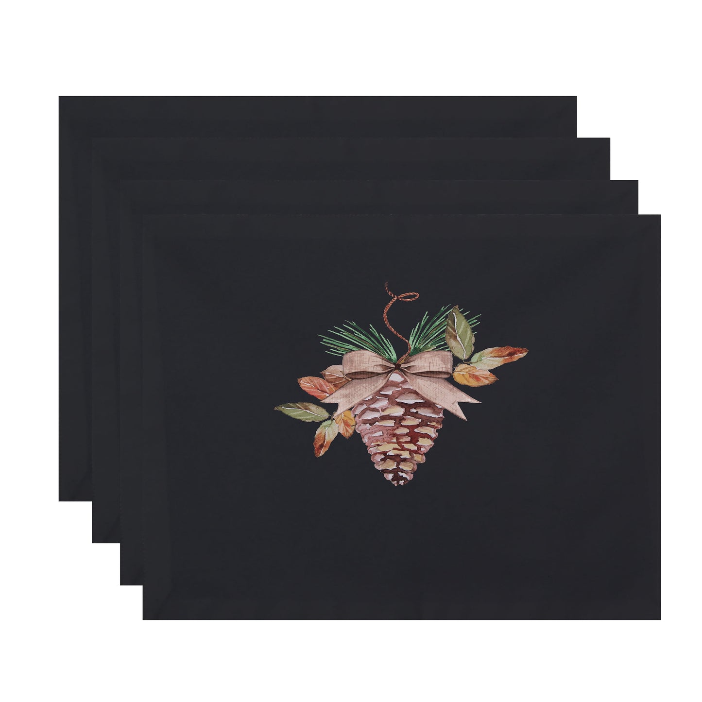 Simply Daisy Natural Oranment 18 x 14 Inch Black Holiday Print Placemat (Set of 4)