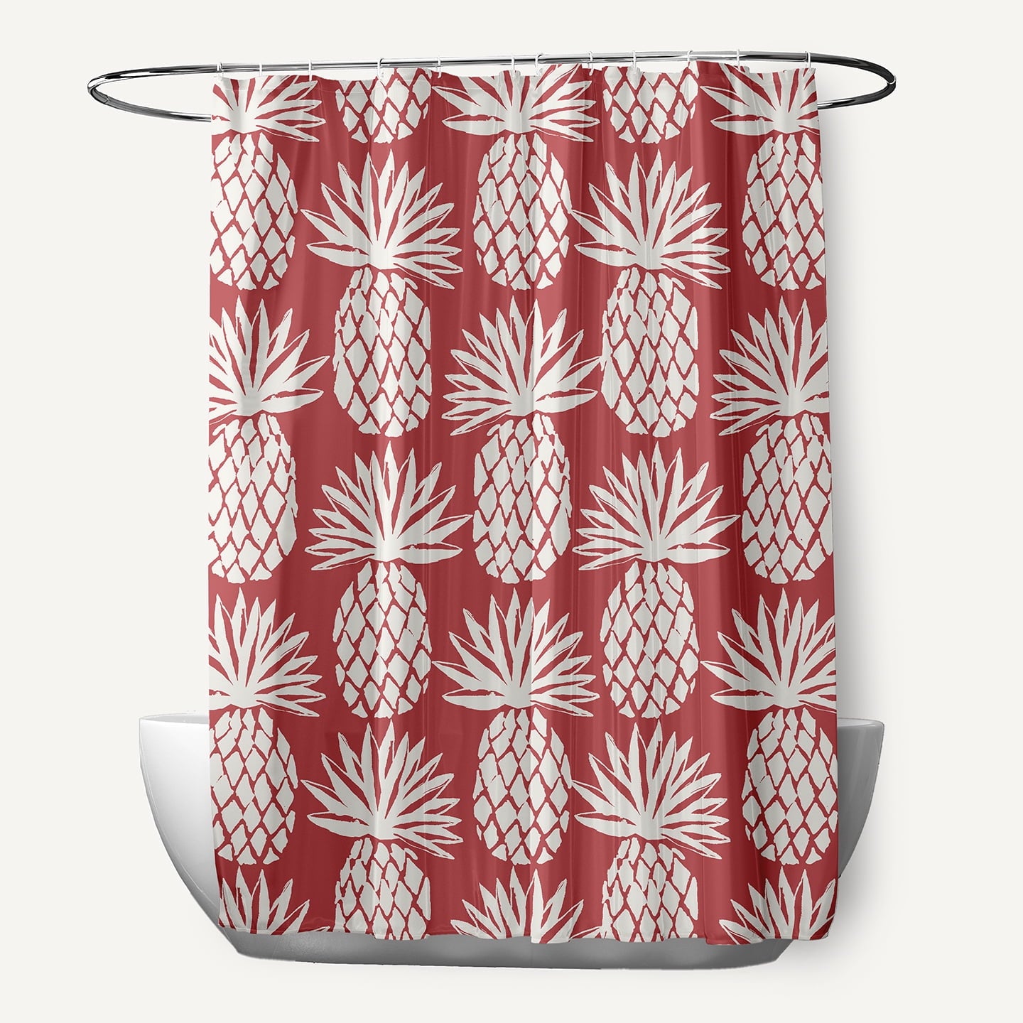 Simply Daisy Pineapple Pattern Ligonberry Red 70" w x 73" h Polyester Shower Curtain, Ligonberry Red