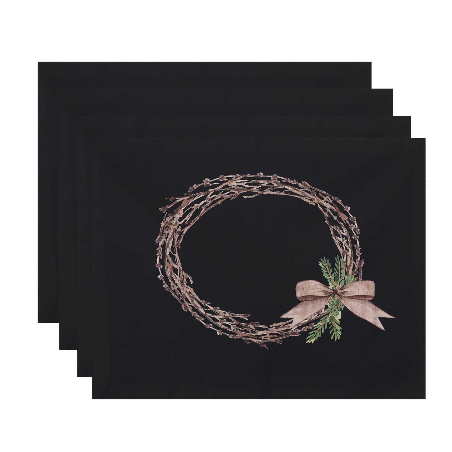 Simply Daisy Sprig of Green 18 x 14 Inch Black Holiday Print Placemat (Set of 4)