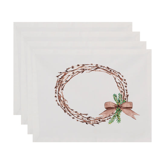 Simply Daisy Sprig of Green 18 x 14 Inch Off White Holiday Print Placemat (Set of 4)