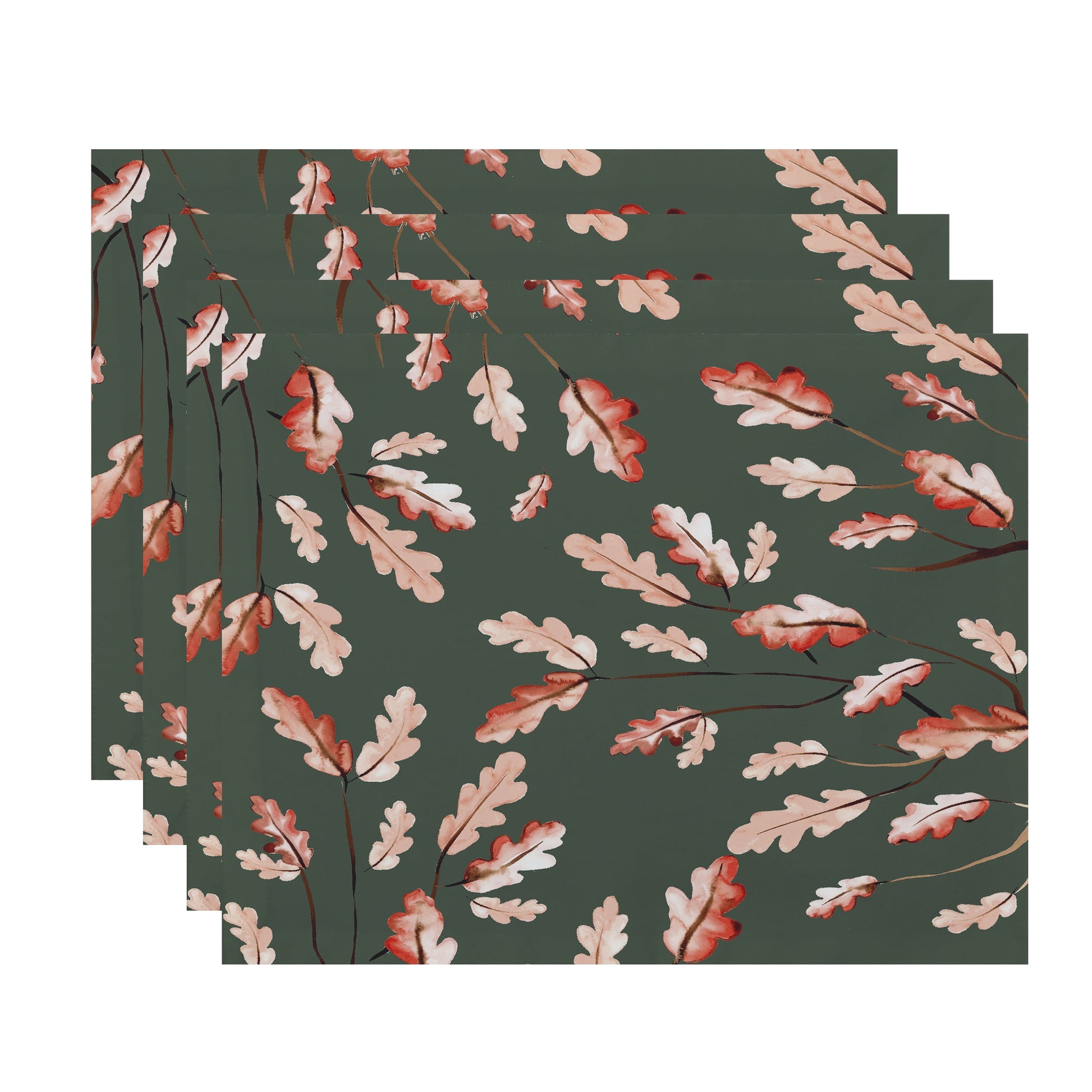 Simply Daisy Wild Oak Leaves 18 x 14 Inch Dark green Floral Print Placemat (Set of 4)