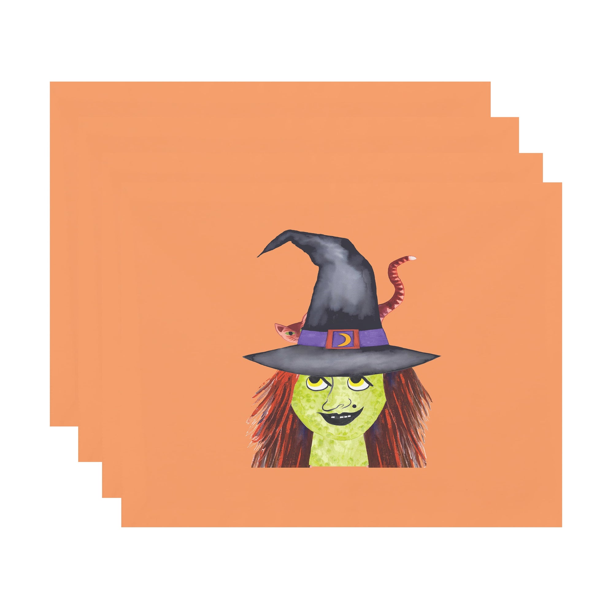 Simply Daisy Witches Hat 18x14 Inch Orange Halloween Print Placemat (Set of 4)