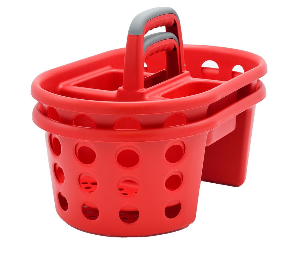 SimplyKleen Red Plastic Shower Caddy 2pcs Set with Handles for Bathroom Storage Organizer