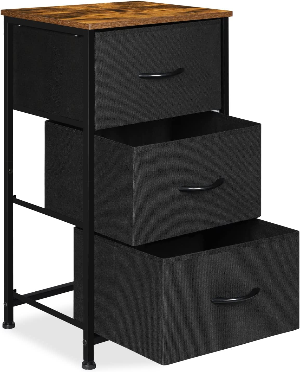 Small Nightstand Dresser, 3 Drawer Fabric Storage Bins Organizer, Black