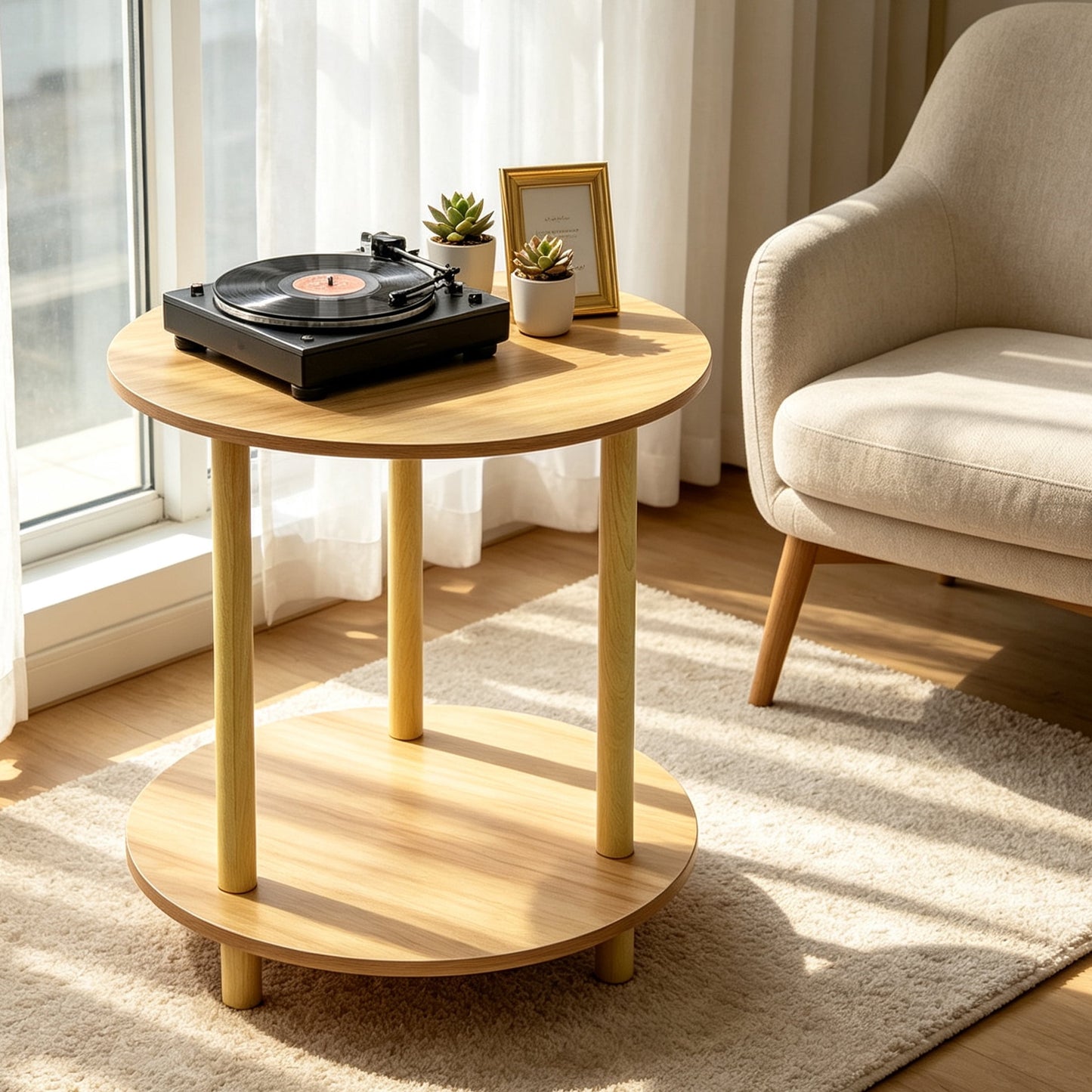 2-Tier Small End Table, Round Side Table For Living Room, Round Corner Table for Small Spaces, Living Room, Bedroom