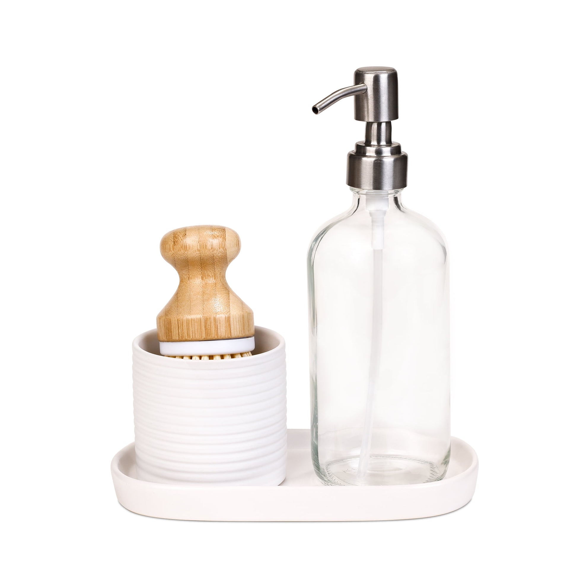 Smart Design Brush & Soap Dispenser Set â€“ Ceramic Tray & Cup