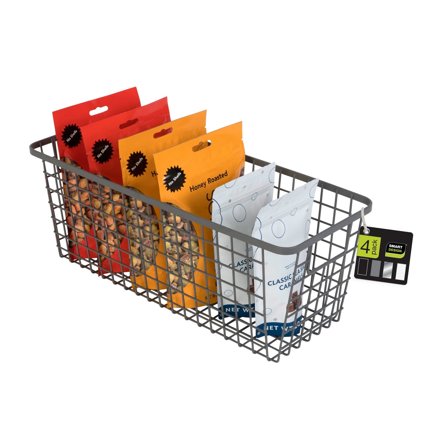 Smart Design Nestable Basket Organizer with Handles - 9 x 16 x 6 inches- Gunmetal - Set of 4