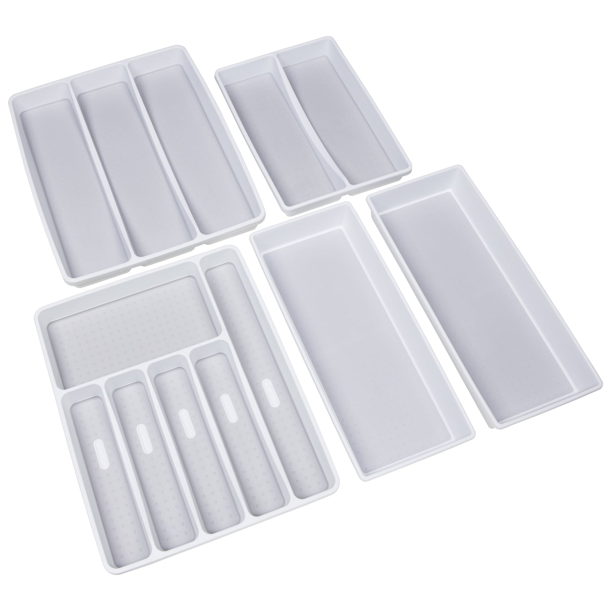 Smart Design Plastic Drawer Organizer - Set of 5 - Non- Slip Lining and Feet- Gray
