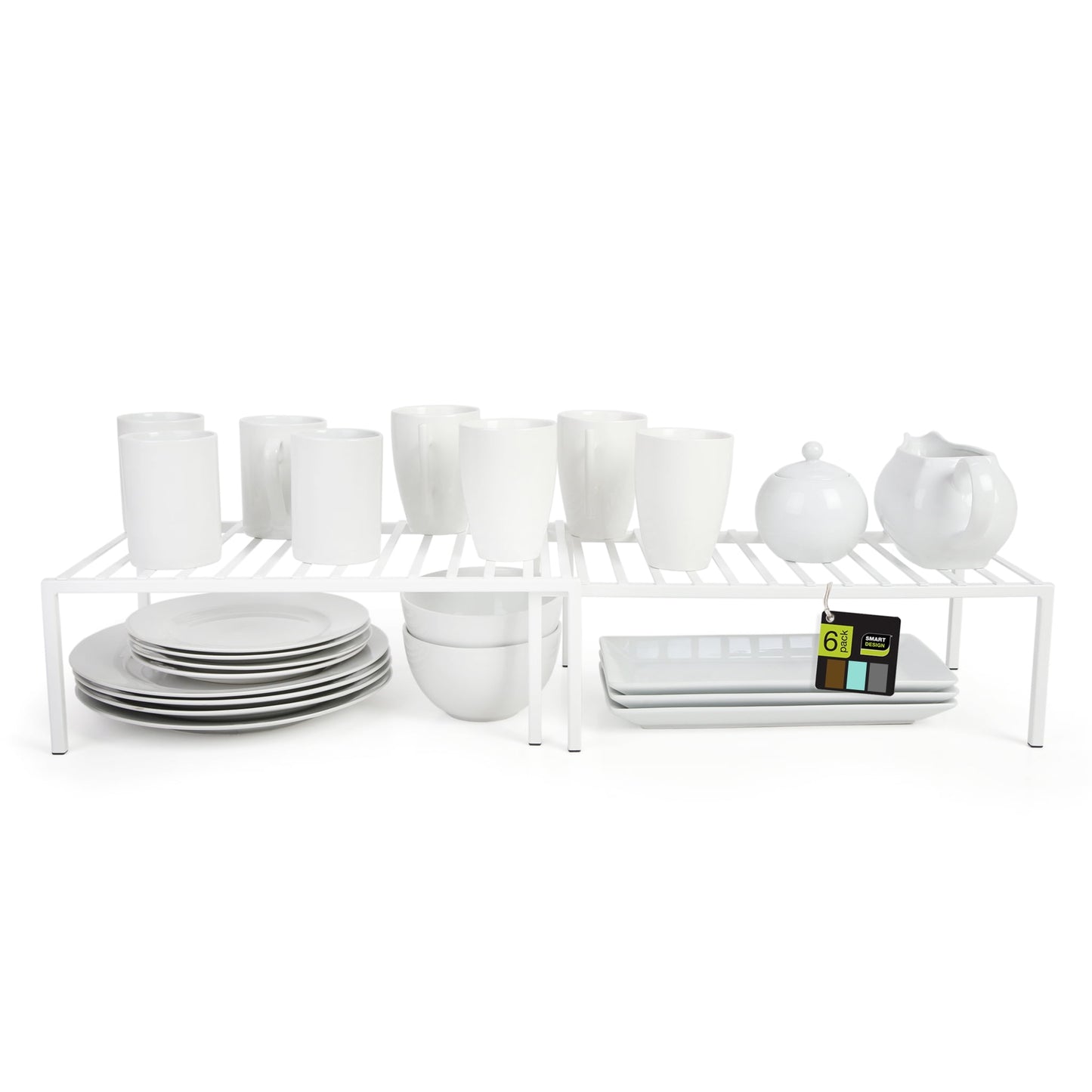 Smart Design Premium Expandable Cabinet Storage Shelf Rack White