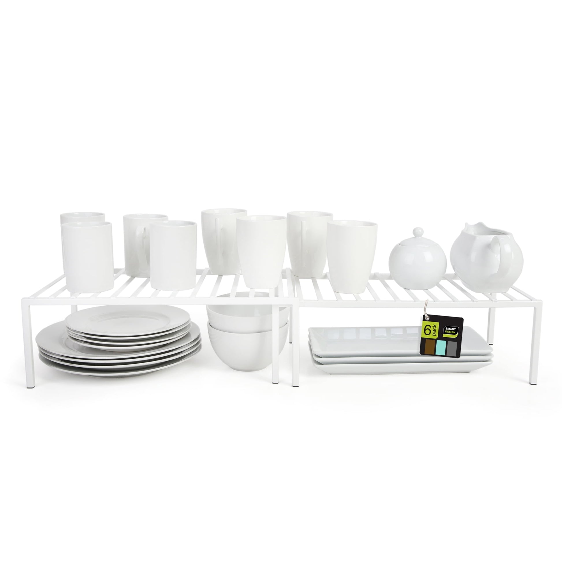 Smart Design Premium Expandable Cabinet Storage Shelf Rack White