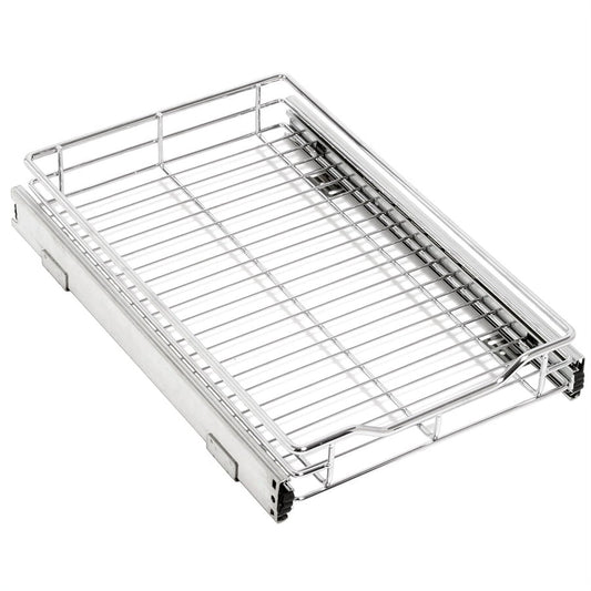 Smart Design Pull Out Cabinet Shelf - Extra Large - Smooth Roll-Out Extendable Sliding Drawer - Steel Metal - Holds 100 lbs. - Pots and Pans Organizer - 20 In. x 21-40 - Chrome