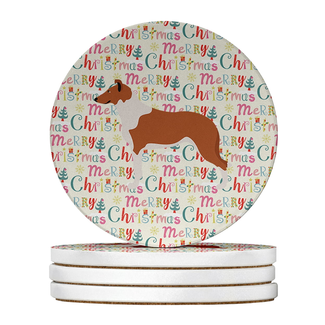 Smooth Collie Merry Christmas Large Sandstone Coasters Pack of 4 4 in x 4 in