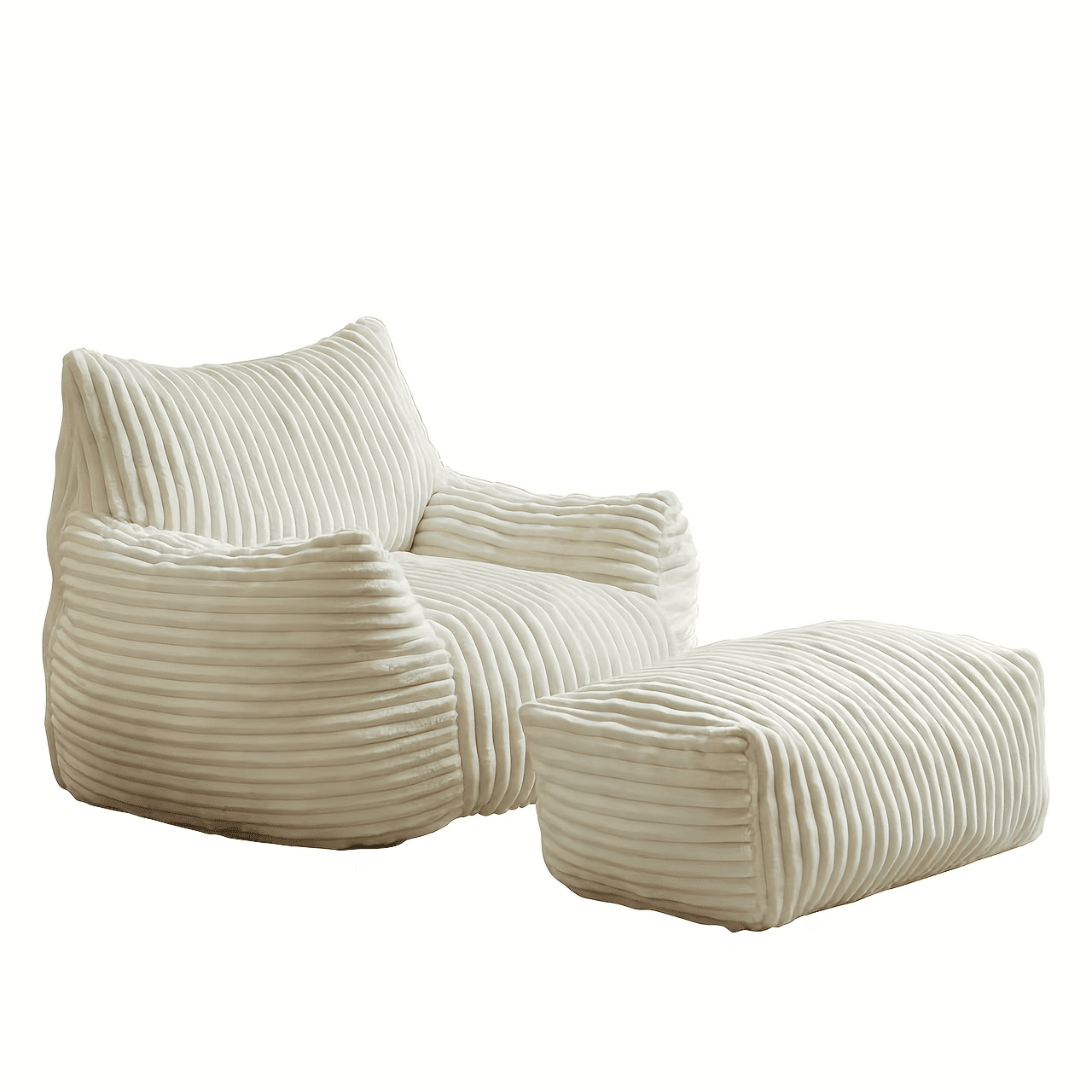 Sofa Chair with Ottoman, 5-Zone Ergonomic Support Suede Chair, High-Rebound Foam and Wide Armrests, Compact Boxed Delivery for Small Apartments, White