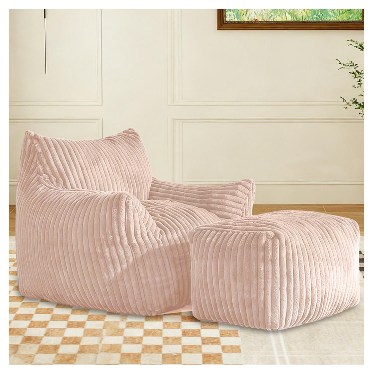 Sofa Chair with Ottoman, 5-Zone Ergonomic Support Suede Chair, High-Rebound Foam and Wide Armrests, Compact Boxed Delivery for Small Apartments, Pink