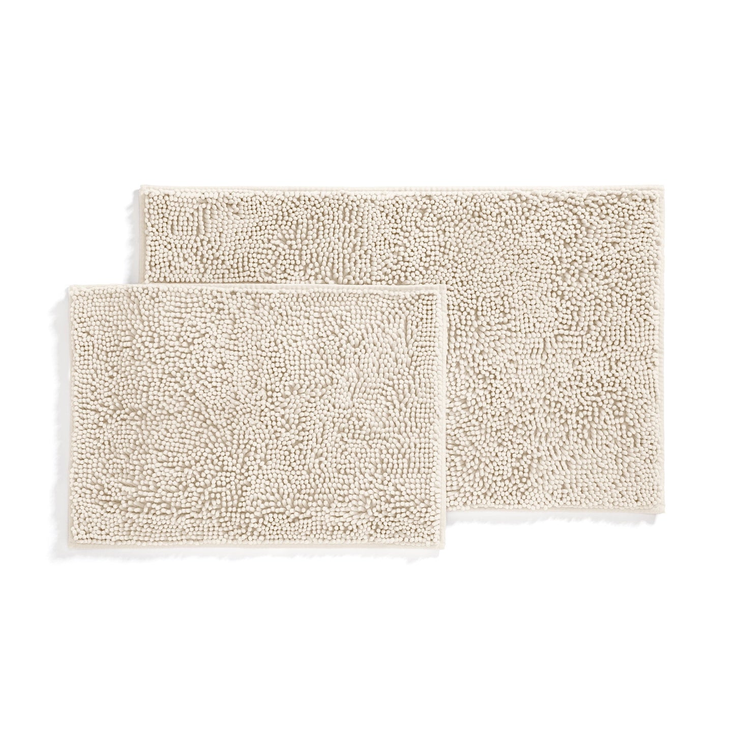 Soft Absorbent Chenille Bath Mat Rug with Anti-Skid Rubber Backing, 2 Pack, Ivory, by Noble Linens