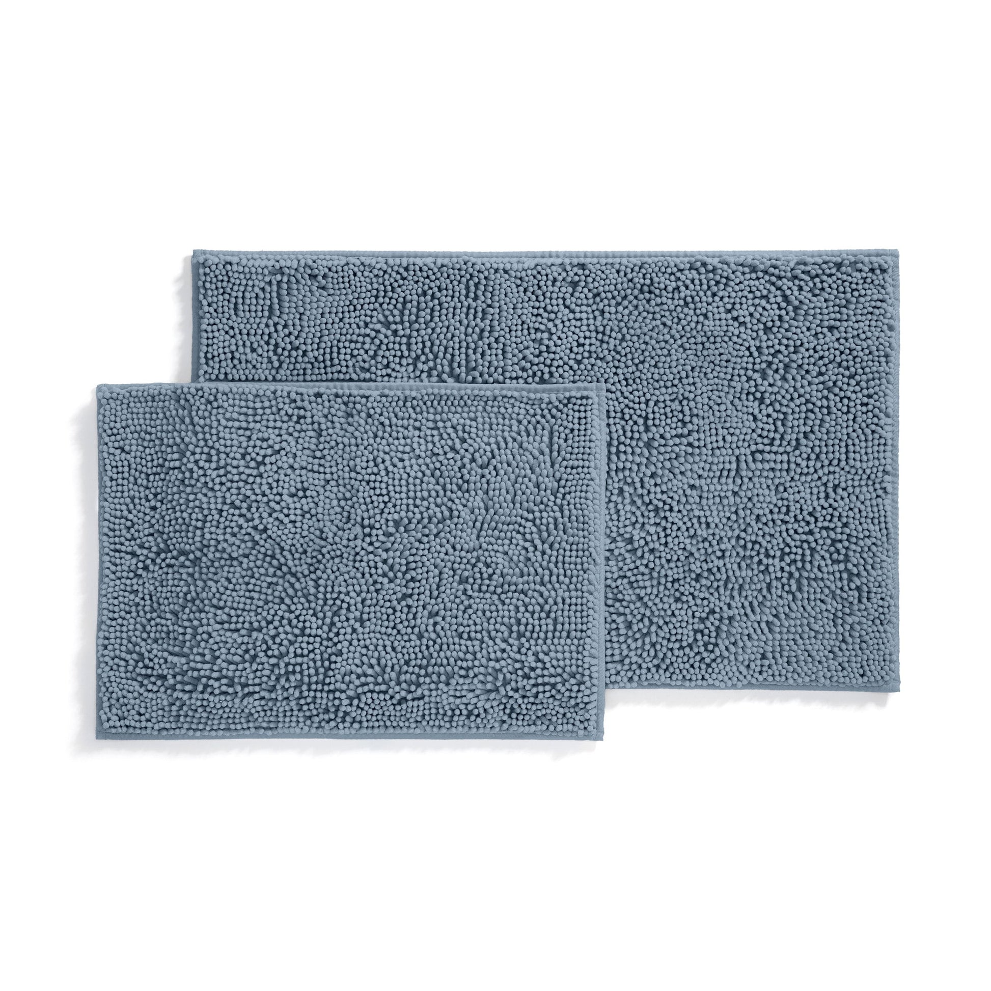 Soft Absorbent Chenille Bath Mat Rug with Anti-Skid Rubber Backing, 2 Pack, Light Blue, by Noble Linens