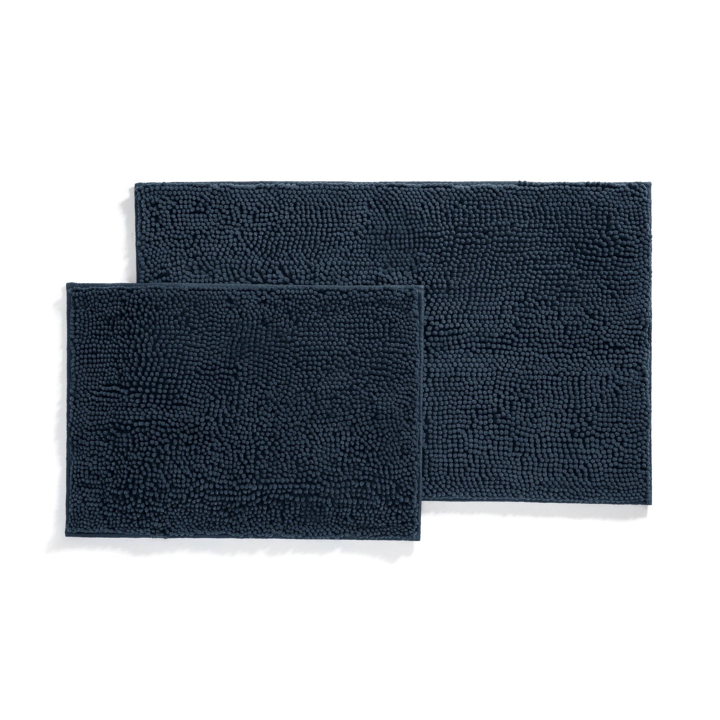Soft Absorbent Chenille Bath Mat Rug with Anti-Skid Rubber Backing, 2 Pack, Navy, by Noble Linens