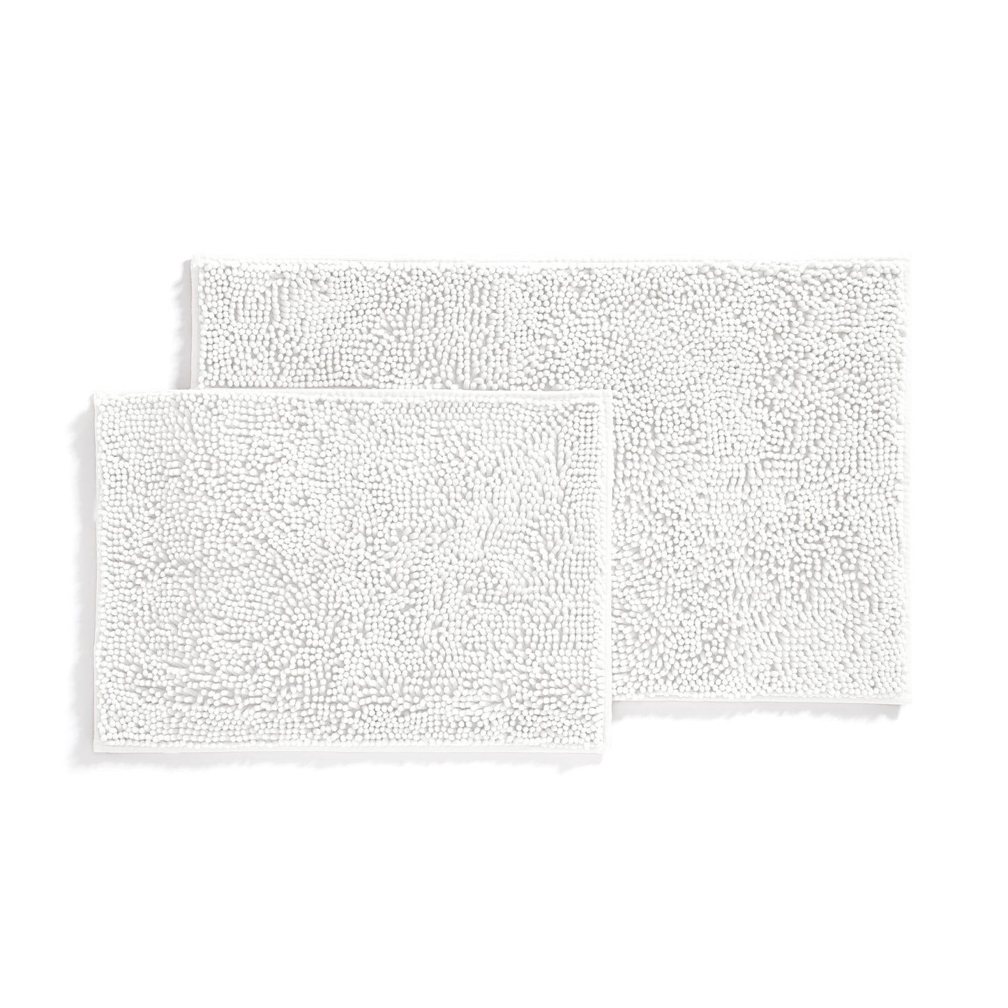 Soft Absorbent Chenille Bath Mat Rug with Anti-Skid Rubber Backing, 2 Pack, White, by Noble Linens