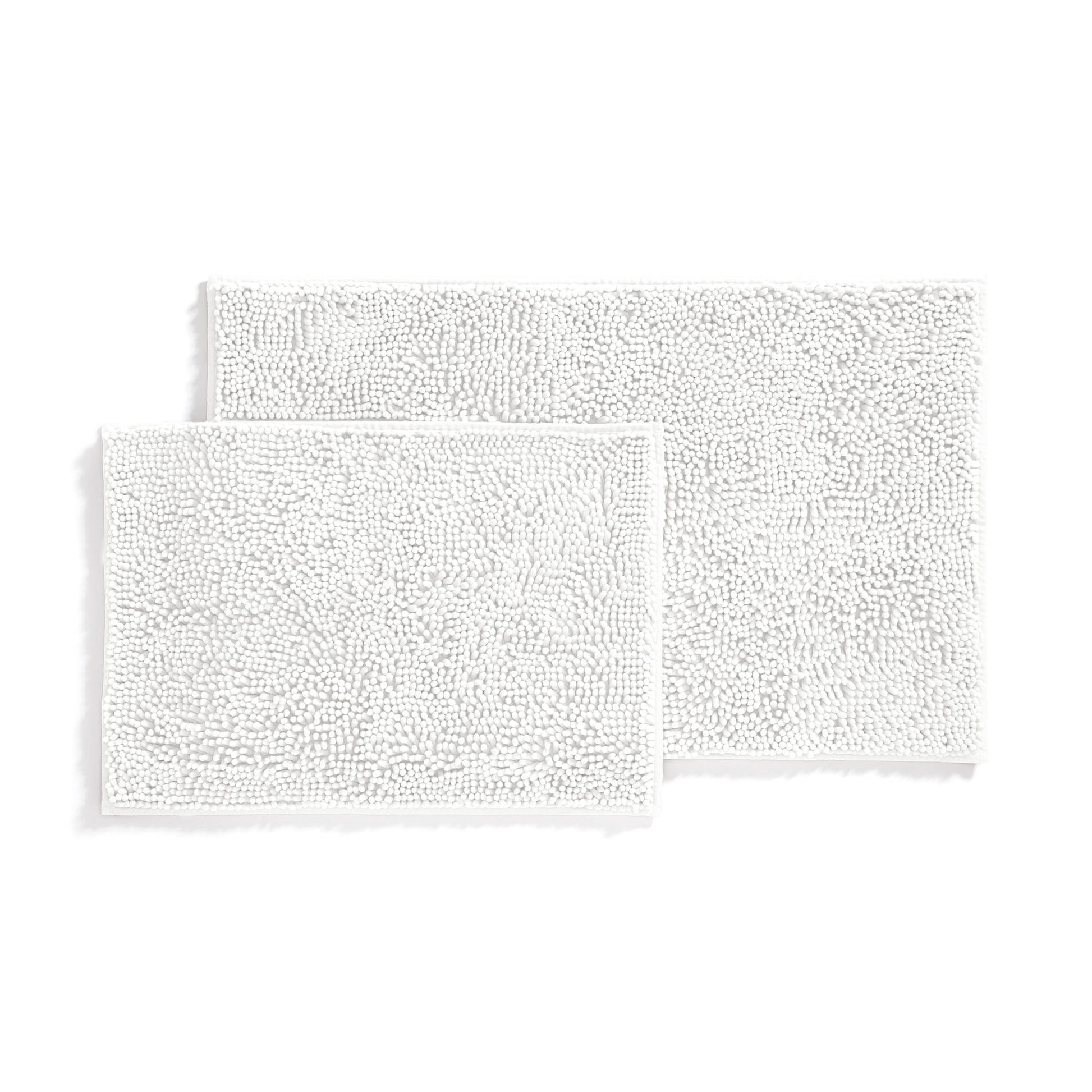 Soft Absorbent Chenille Bath Mat Rug with Anti-Skid Rubber Backing, 2 Pack, White, by Noble Linens