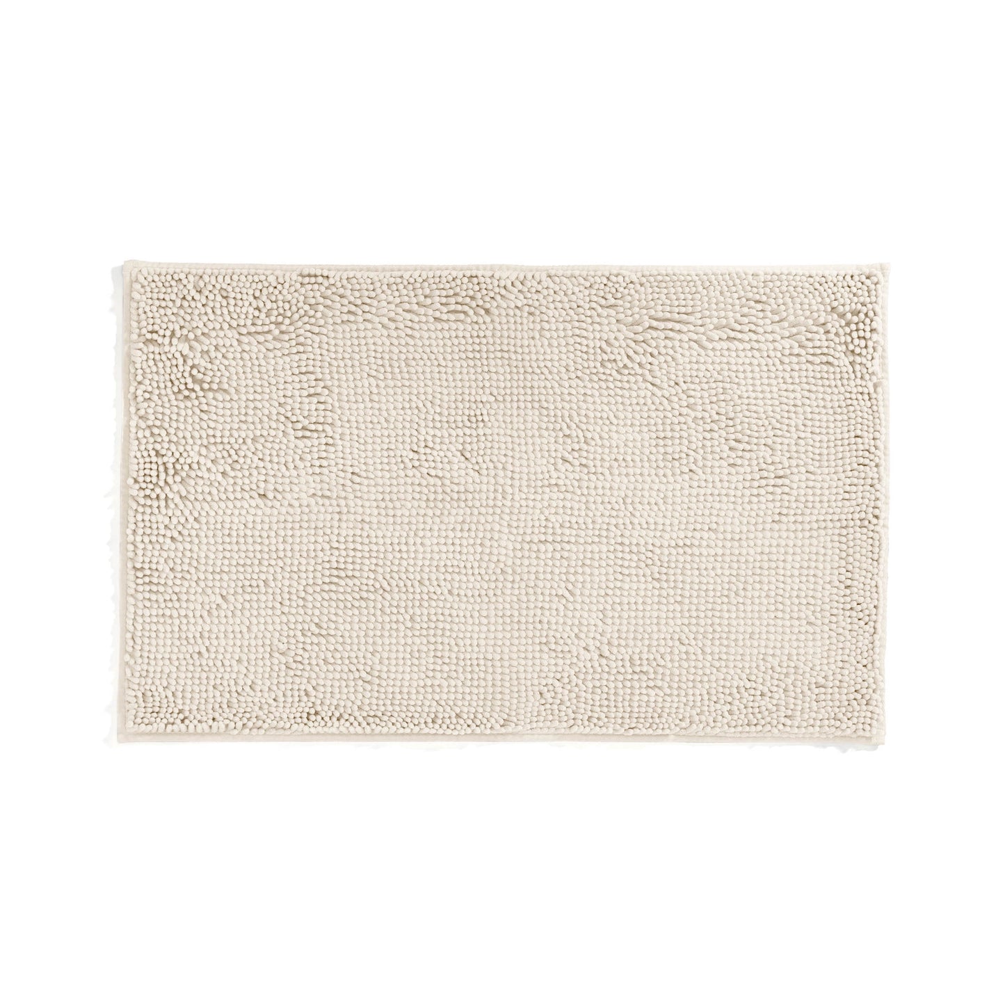 Soft Absorbent Chenille Bath Mat Rug with Anti-Skid Rubber Backing, 34 x 21, Ivory, by Noble Linens