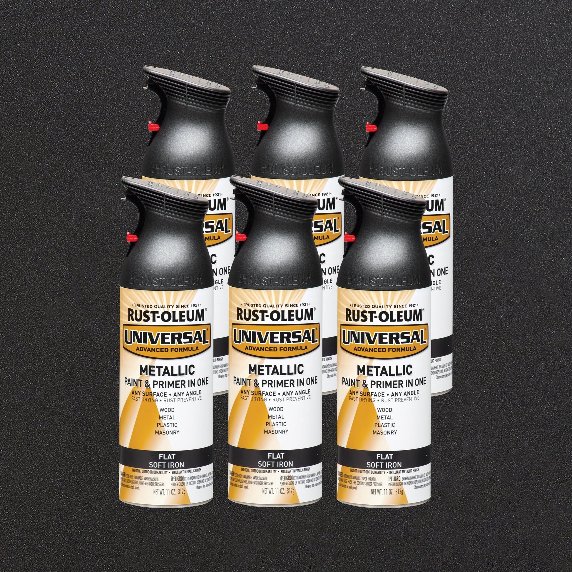 6 Pack, Soft Iron, Rust-Oleum Universal All Surface Interior/Exterior Matte Metallic Spray Paint-271473, 11 oz