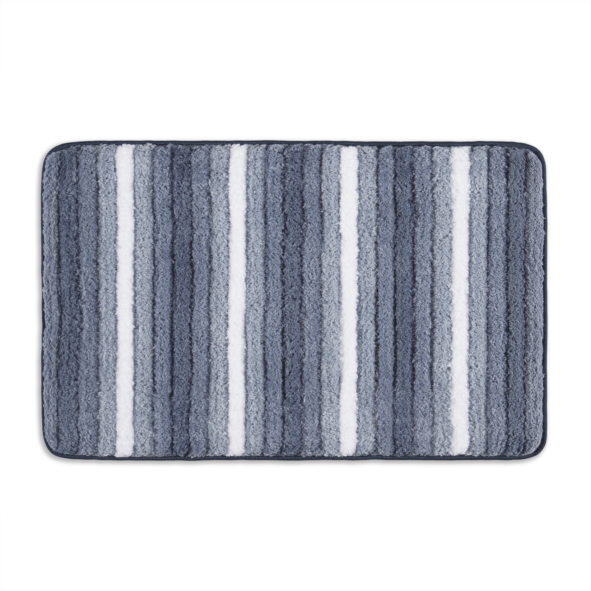 Sohome Chino Striped Machine Washable Bath Mat, Navy Blue/White, 27"x48"