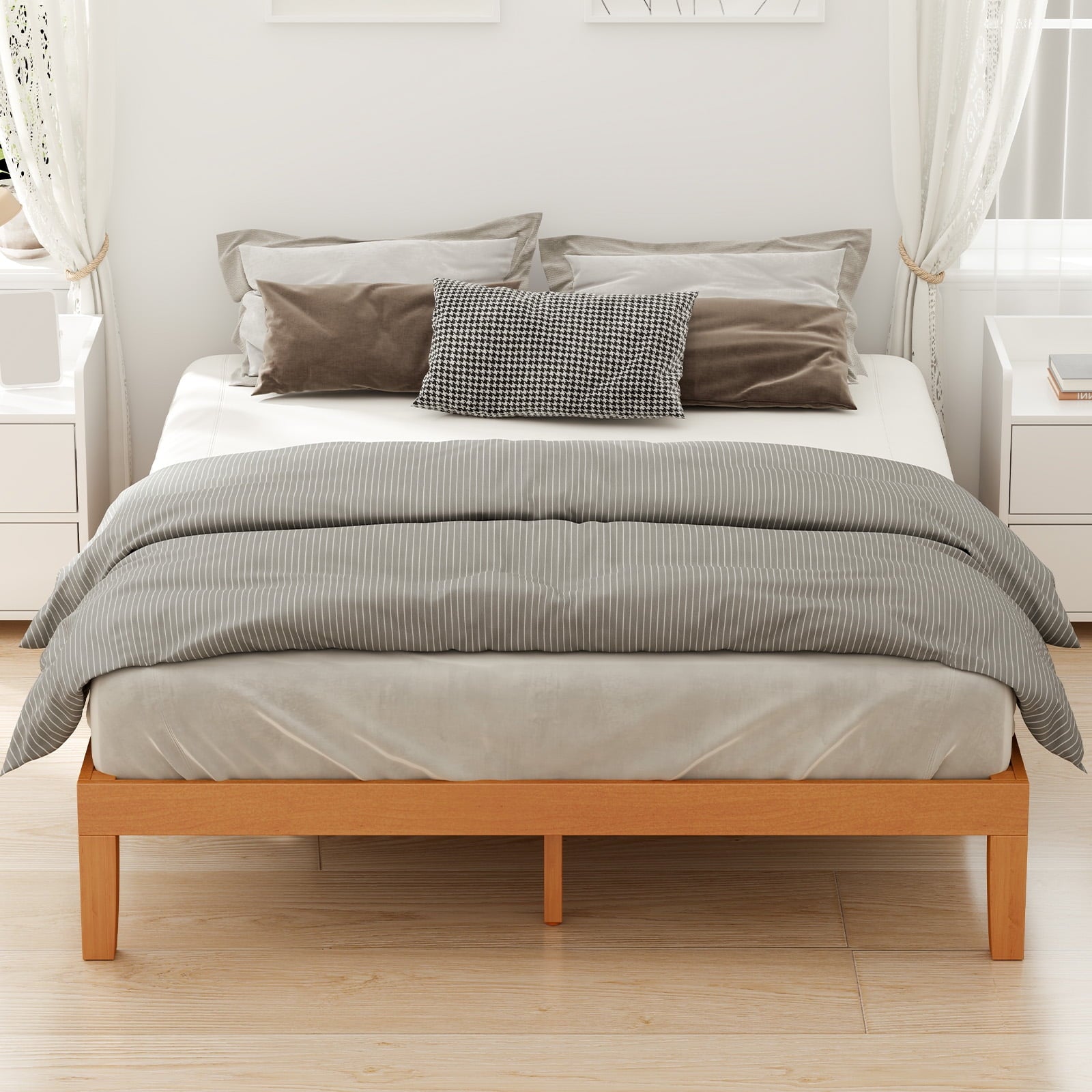 Base de Cama de Madera Maciza, Base de Cama con Soporte de Listones de Madera, No Se Necesita Box Spring, TamaÃ±o Twin