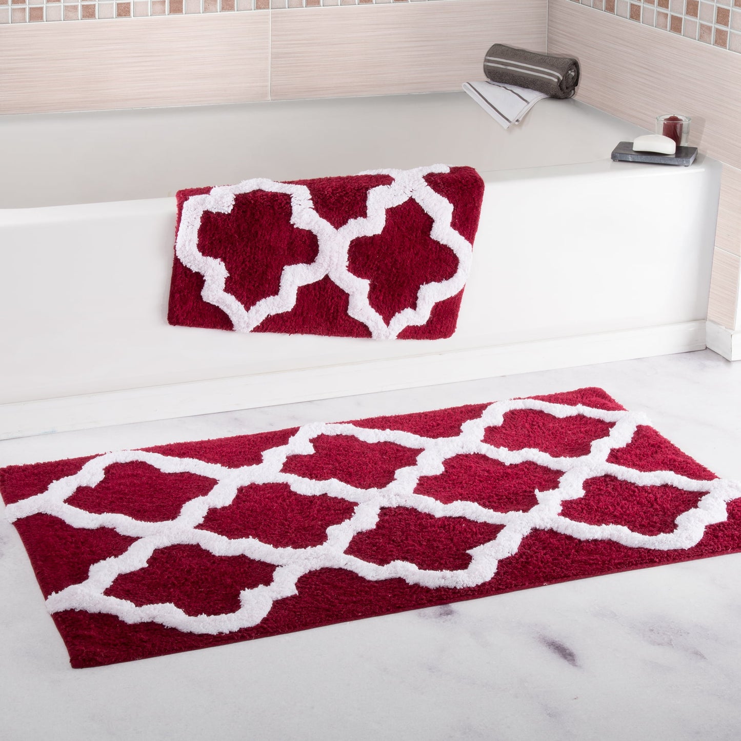 Somerset Home Juego de Tapetes de BaÃ±o de 2 Piezas - Tapetes de BaÃ±o 100% AlgodÃ³n de 41x24.5 Pulgadas y 34x21 Pulgadas (Granate)