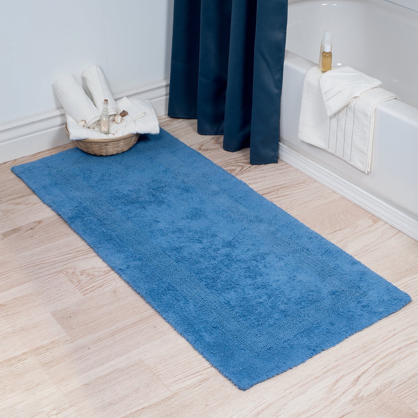 Lavish Home 60x24-Inch Machine Washable Cotton Bath Mat (Blue)