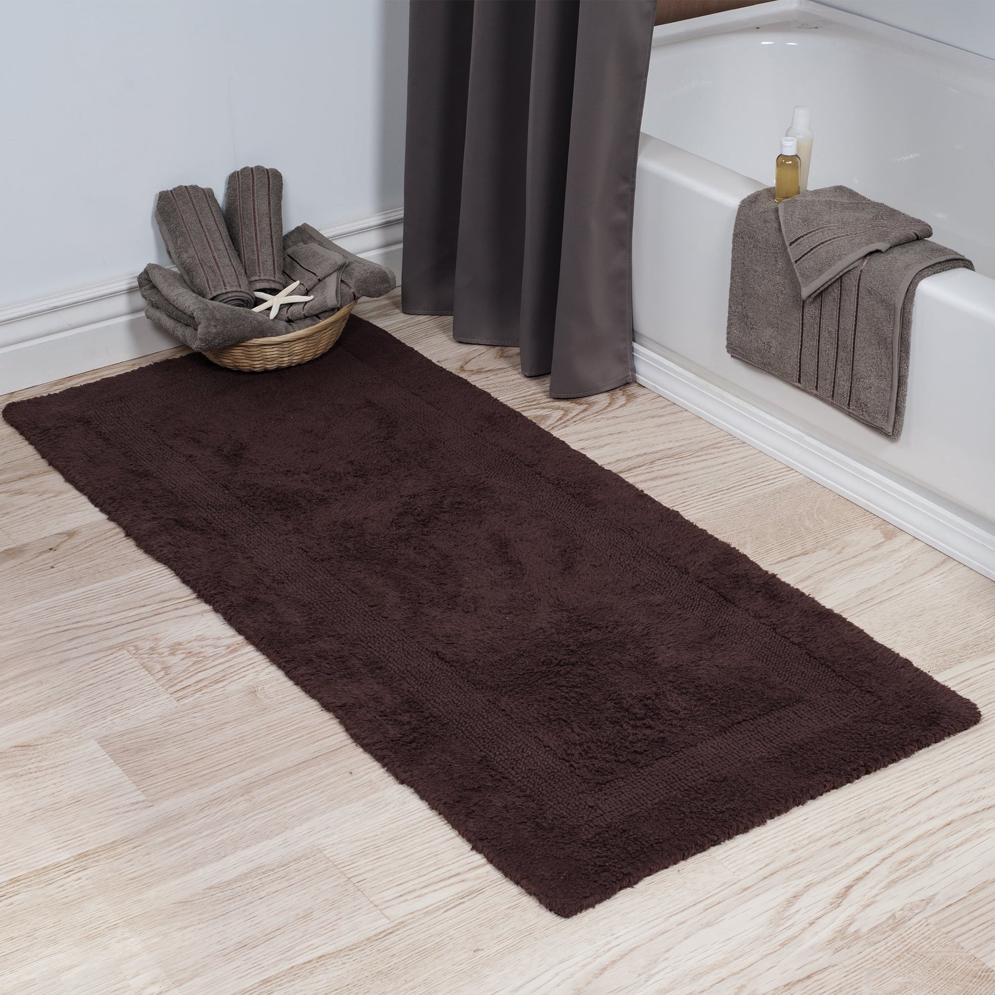 Lavish Home Tapete de BaÃ±o de AlgodÃ³n Lavable a MÃ¡quina de 60x24 Pulgadas (Chocolate)