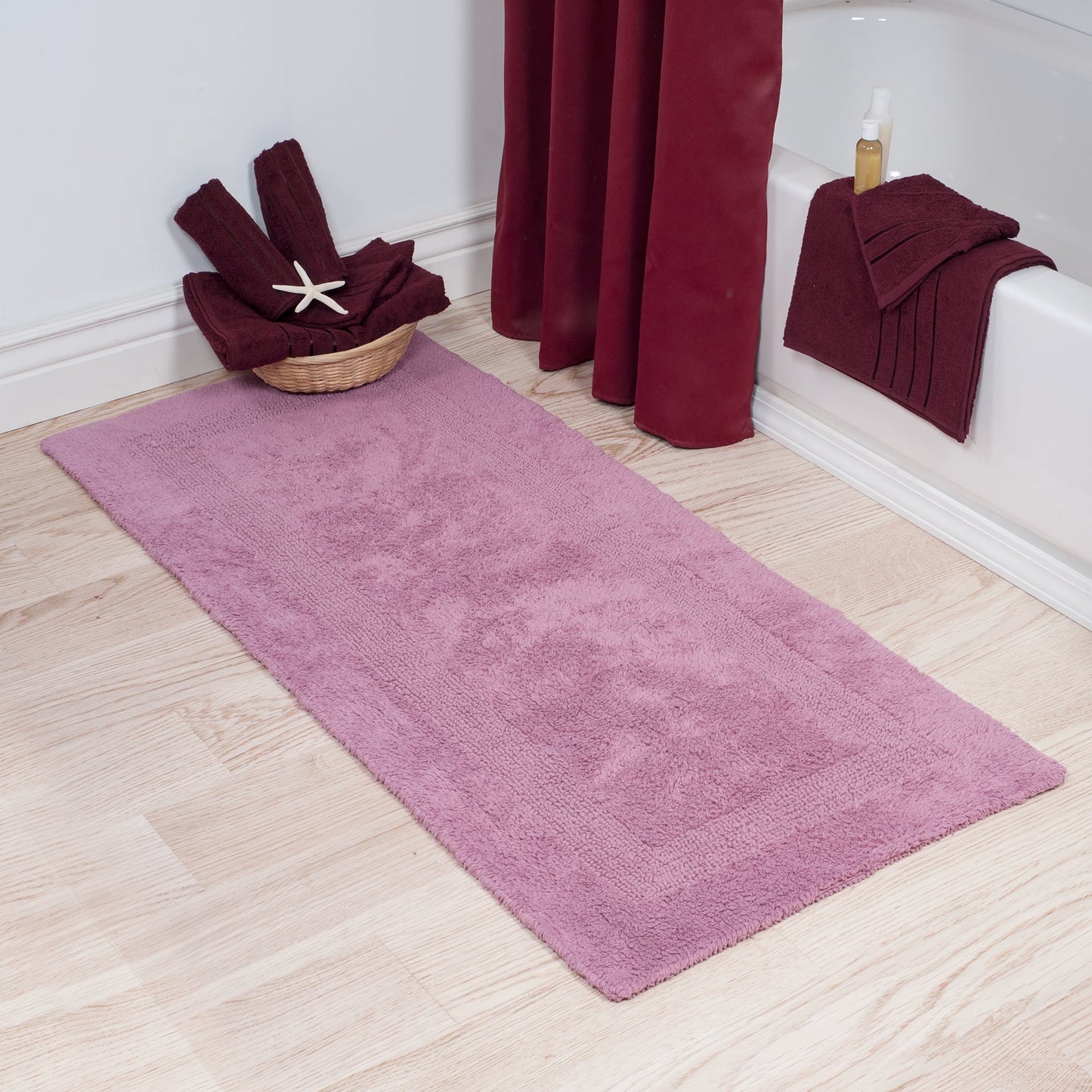 Lavish Home 60x24-Inch Machine Washable Cotton Bath Mat (Pink)