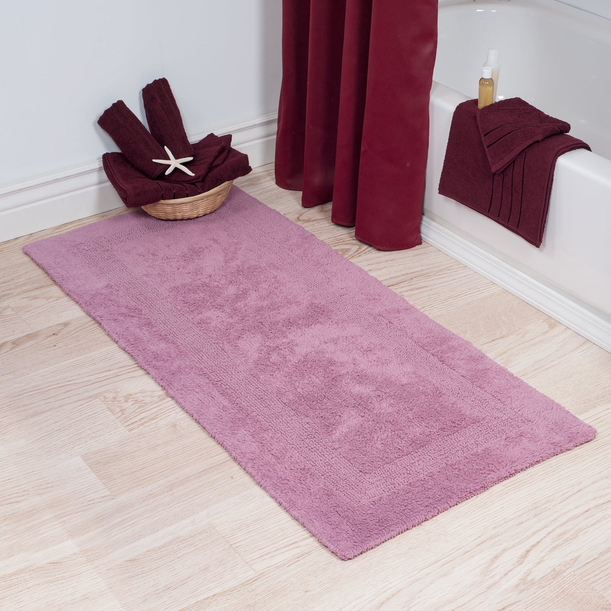 Lavish Home 60x24-Inch Machine Washable Cotton Bath Mat (Pink)