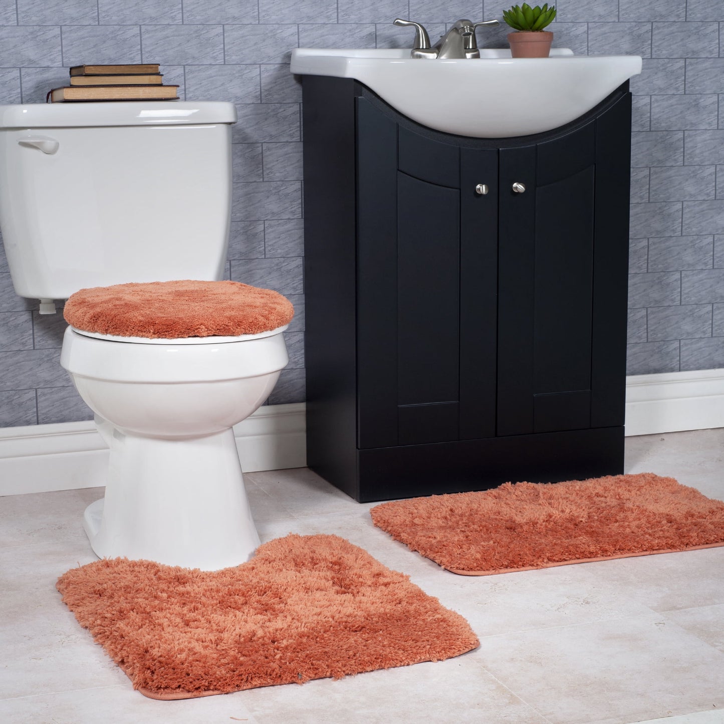 Somerset Home 3 Piece Super Plush Non-Slip Bath Mat Rug Set - Rust