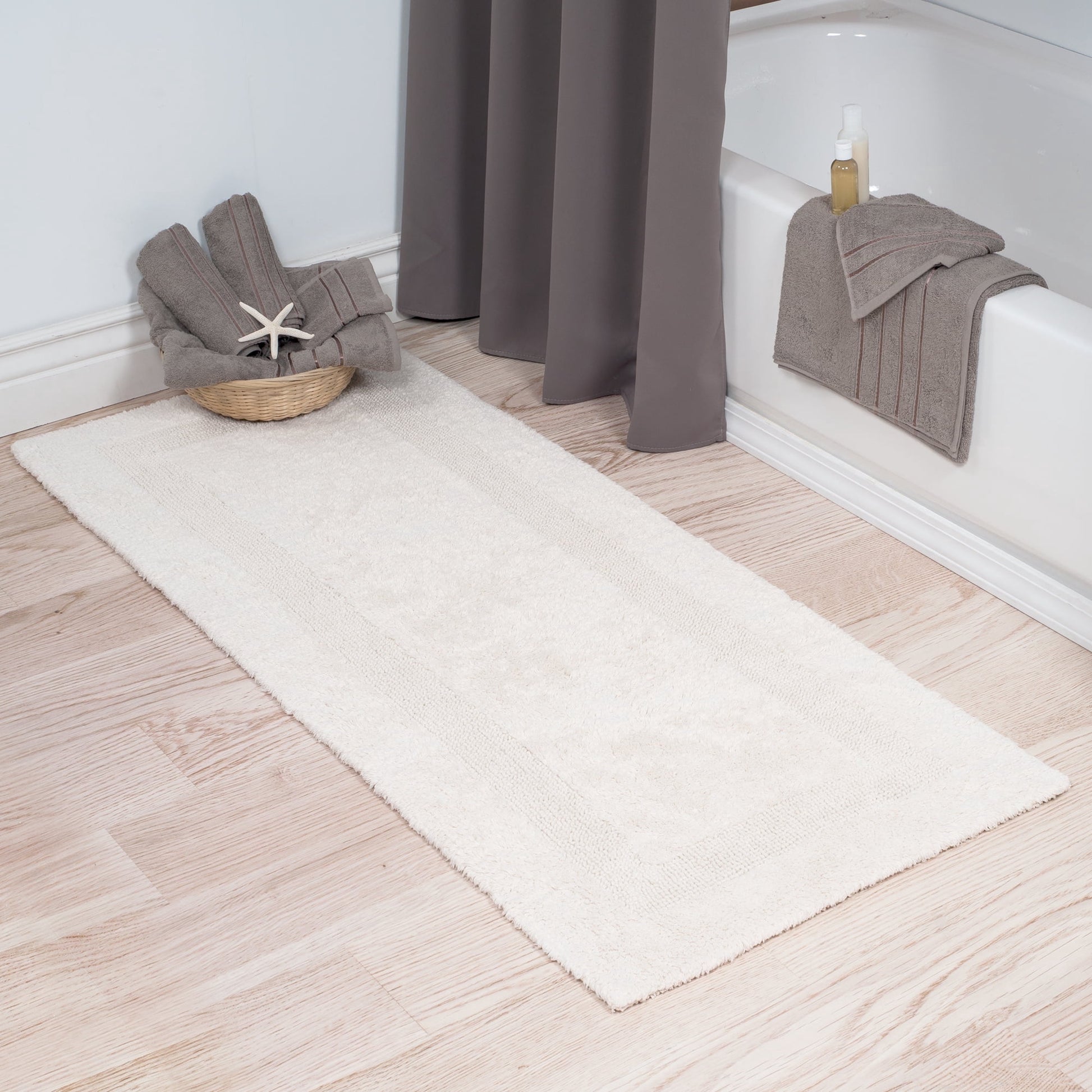 Lavish Home 60x24-Inch Machine Washable Cotton Bath Mat (Ivory)