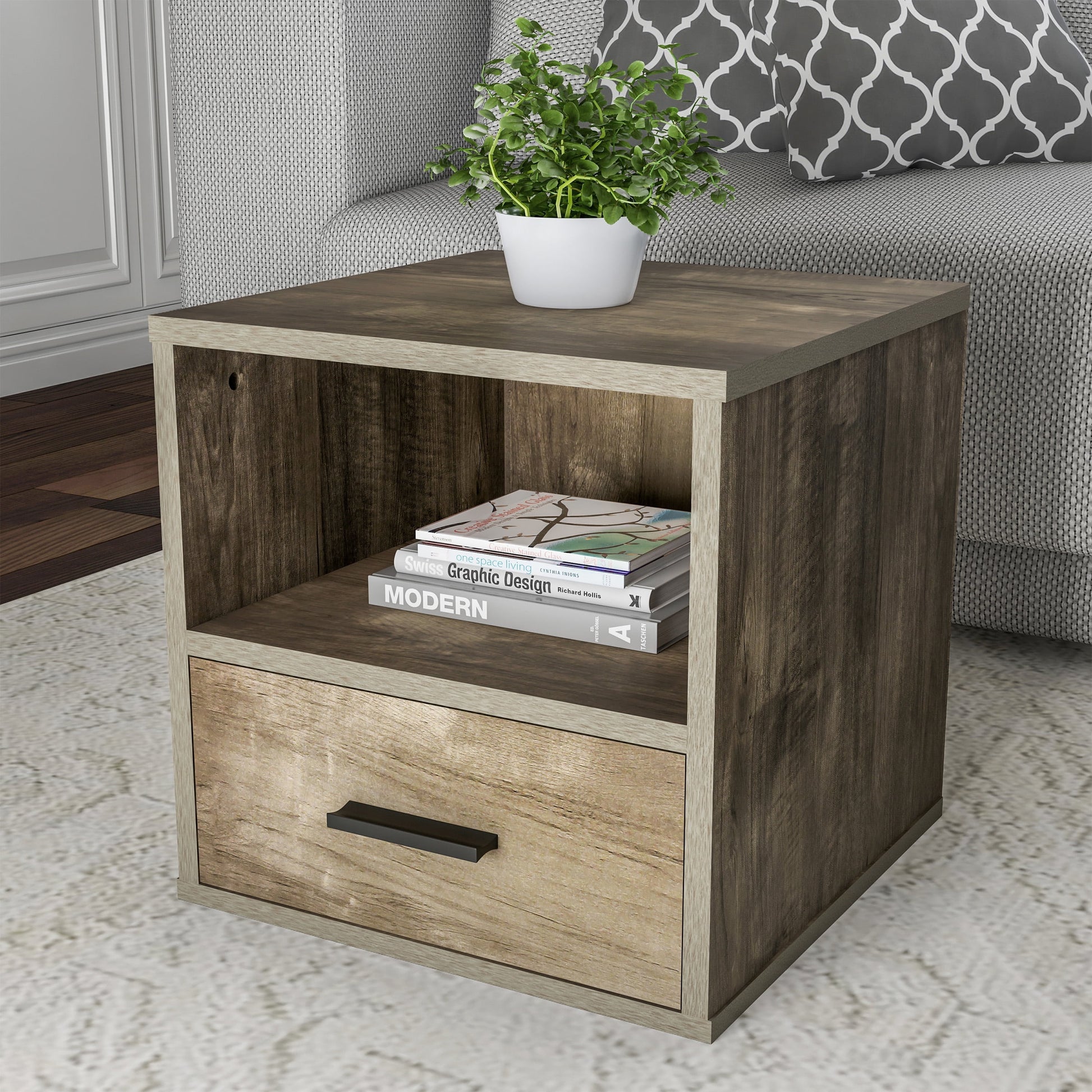 Somerset Home Cube End Table with Drawer, Gray