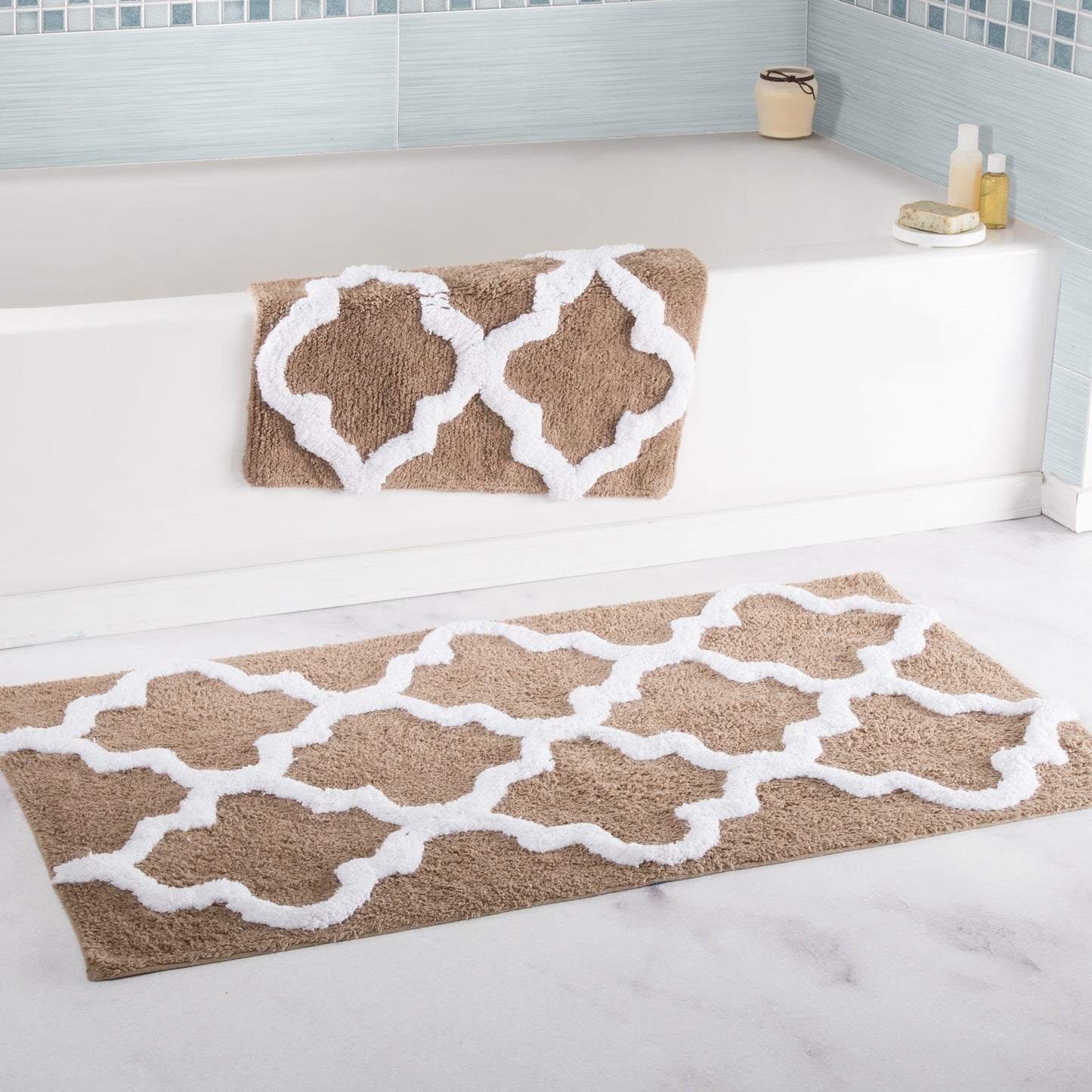 Somerset Home 2 Piece Bathroom Rug Set - 41x24.5 Inch and 34x21 Inch 100% Cotton Bath Mats (Taupe)