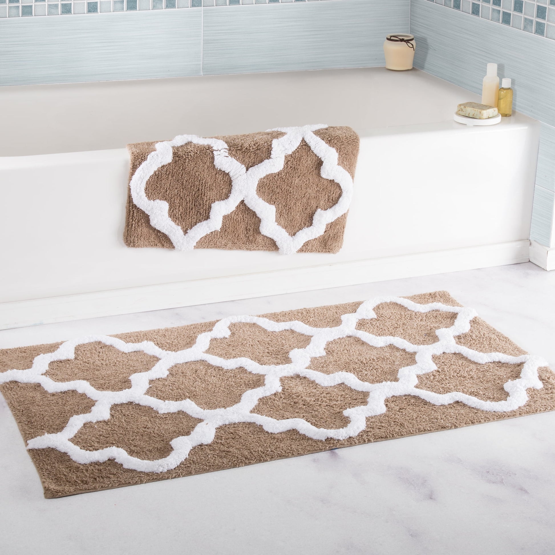 Somerset Home 2 Piece Bathroom Rug Set - 41x24.5 Inch and 34x21 Inch 100% Cotton Bath Mats (Taupe)